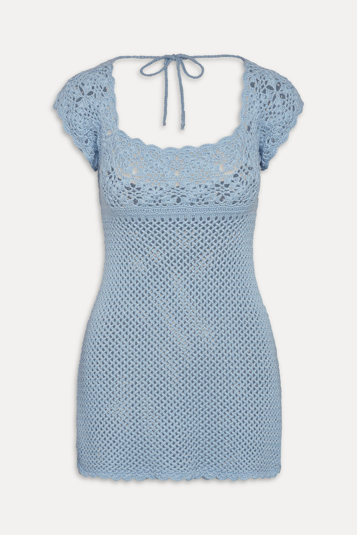 Eloise Crochet Mini Dress - Blue Jay