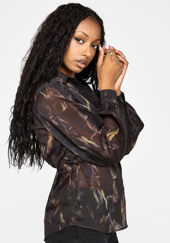Ember Moth Cinch Waist Chiffon Shirt
