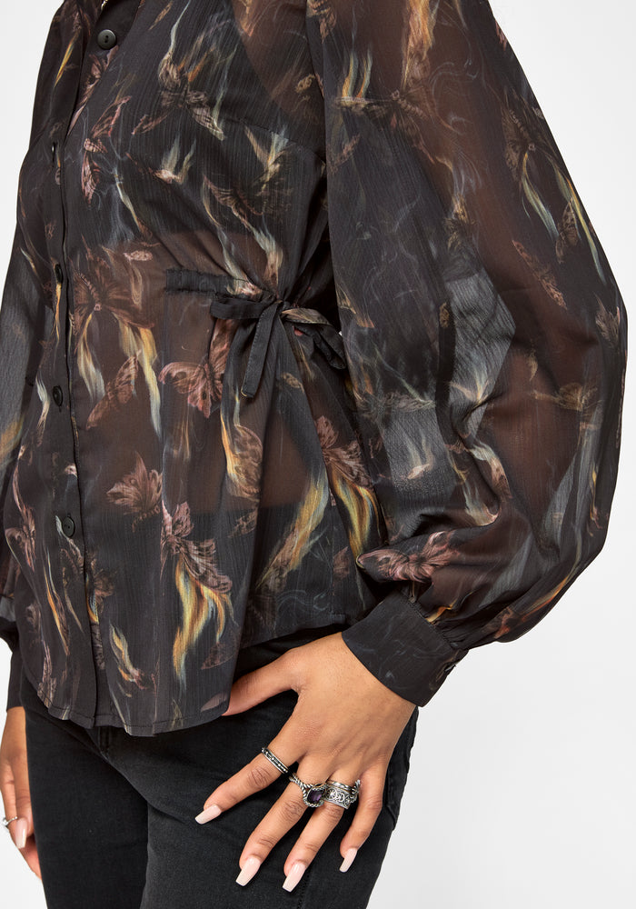 Ember Moth Cinch Waist Chiffon Shirt