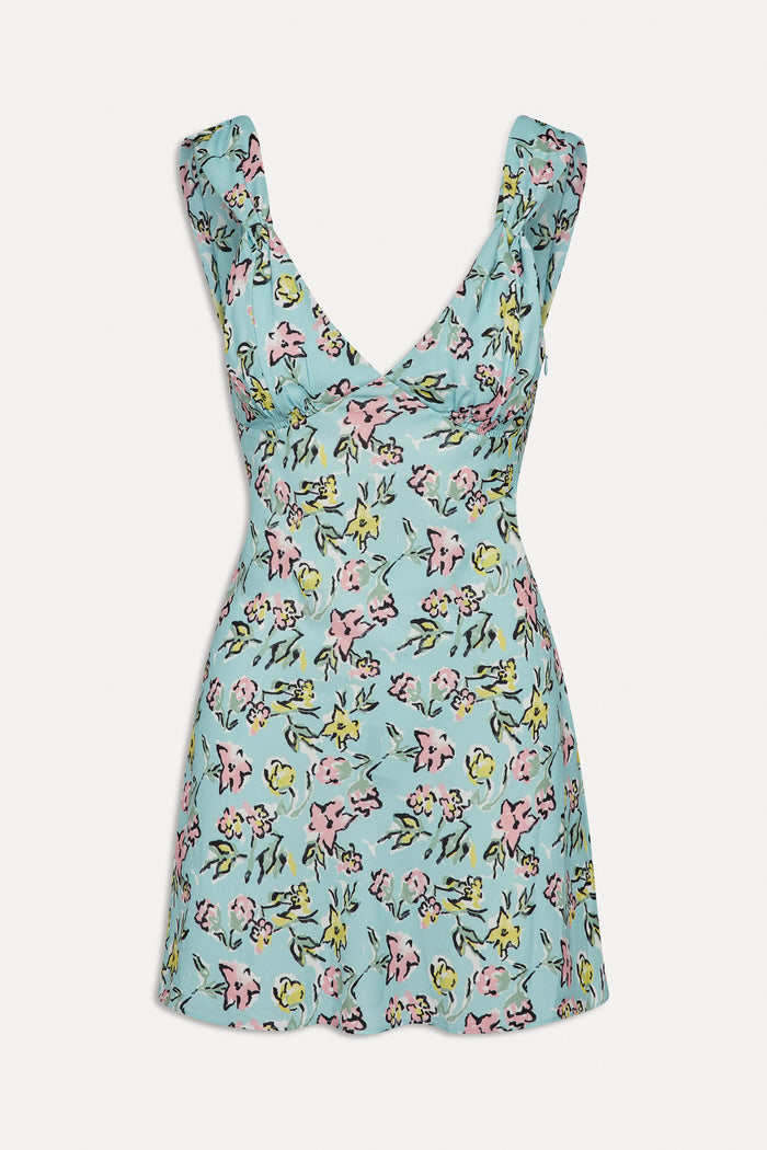 Emilia Satin Floral Mini Dress Pastel Peony