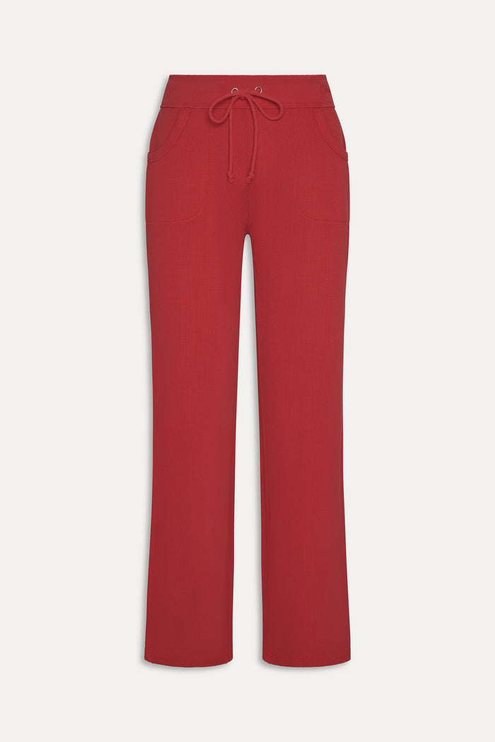 Emma Thermal Low Rise Pants - Strawberry Red