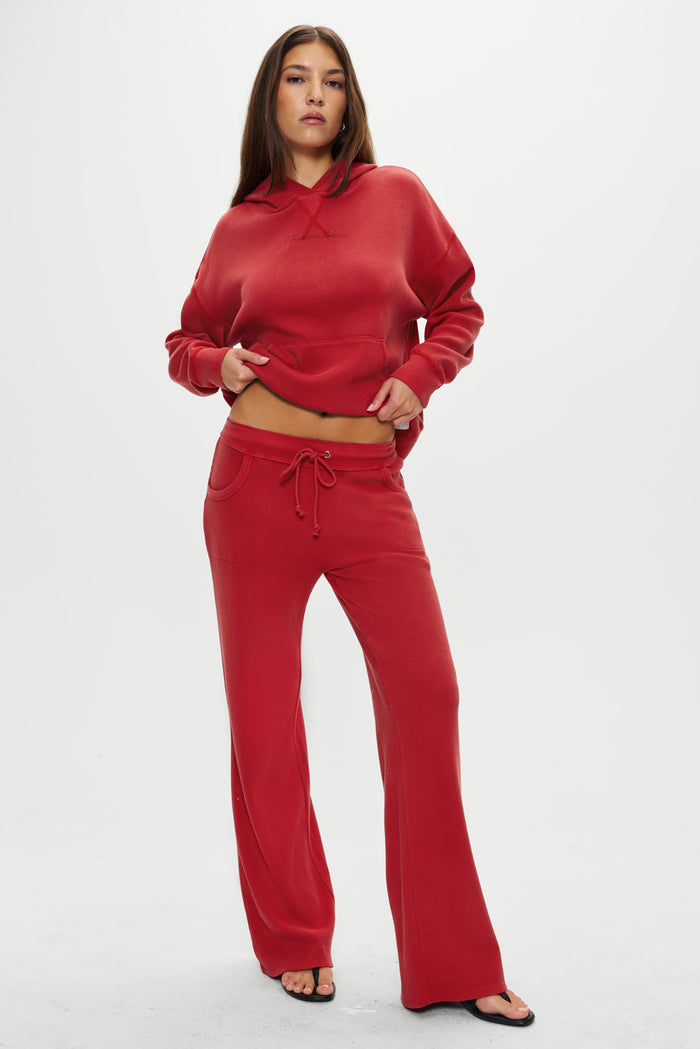 Emma Thermal Low Rise Pants - Strawberry Red