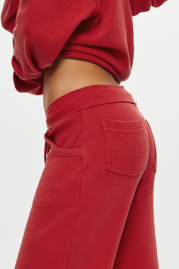 Emma Thermal Low Rise Pants - Strawberry Red