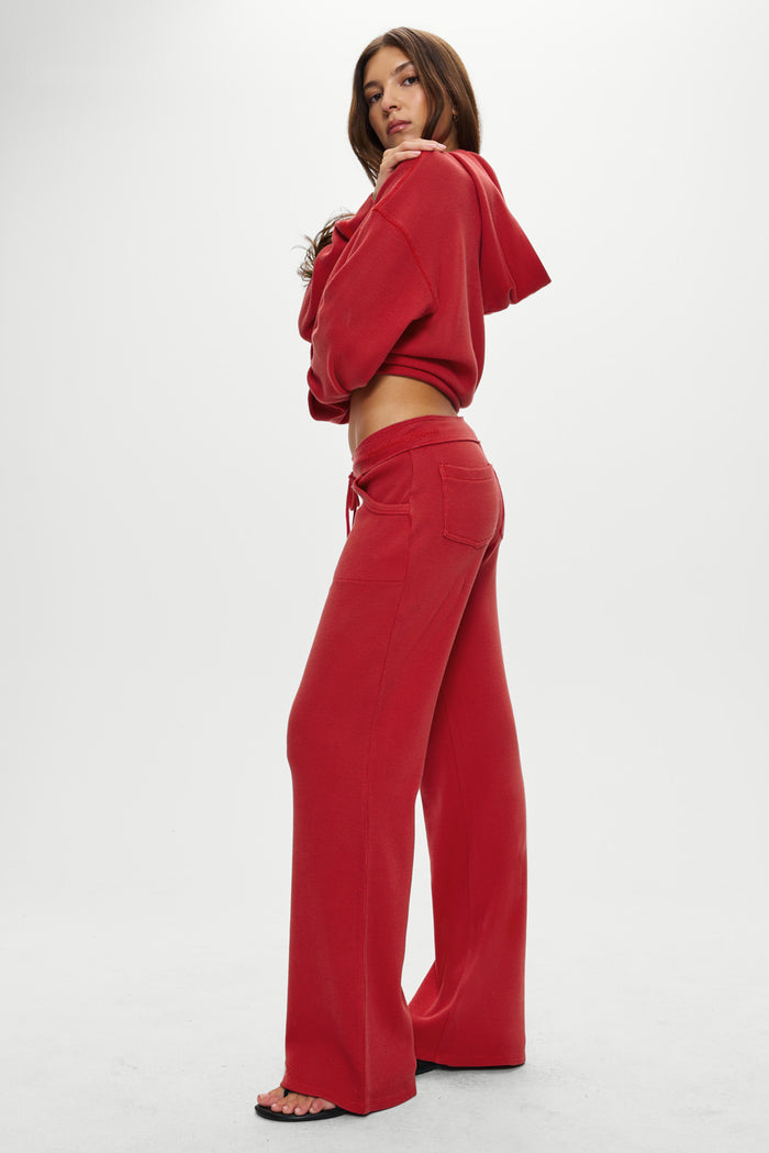 Emma Thermal Low Rise Pants - Strawberry Red