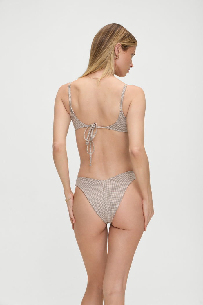 Enzo Gingham Cheeky Bikini Bottom Brown Gingham