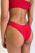 Enzo Ribbed Cheeky Bikini Bottom Crimson