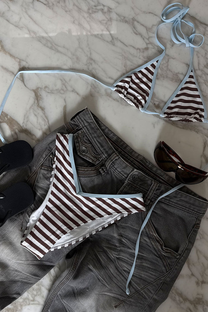 Enzo Striped Cheeky Bikini Bottom Brown Sugar Stripe