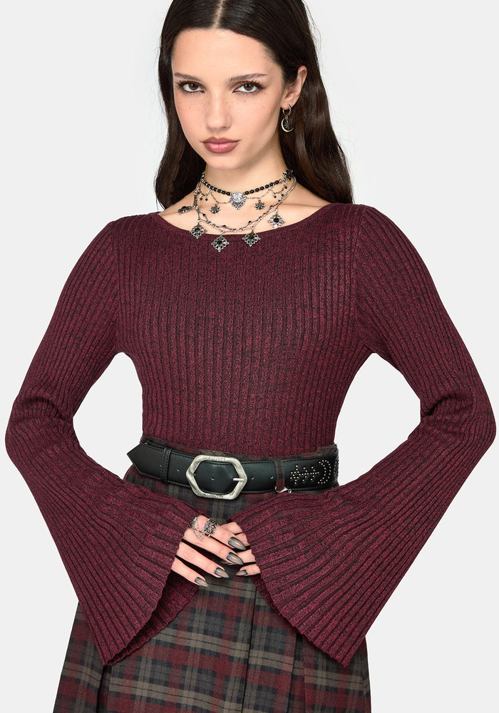 Estella Flared Sleeve Rib Knit Top
