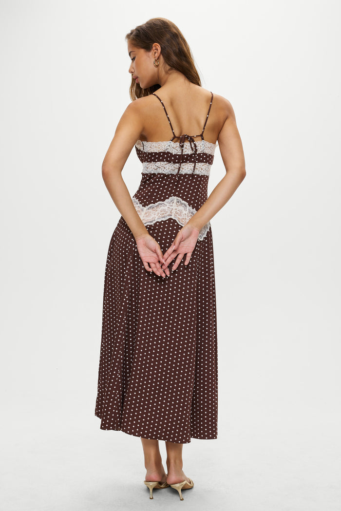 Ethereal Lace Maxi Dress - Chocolate Dot
