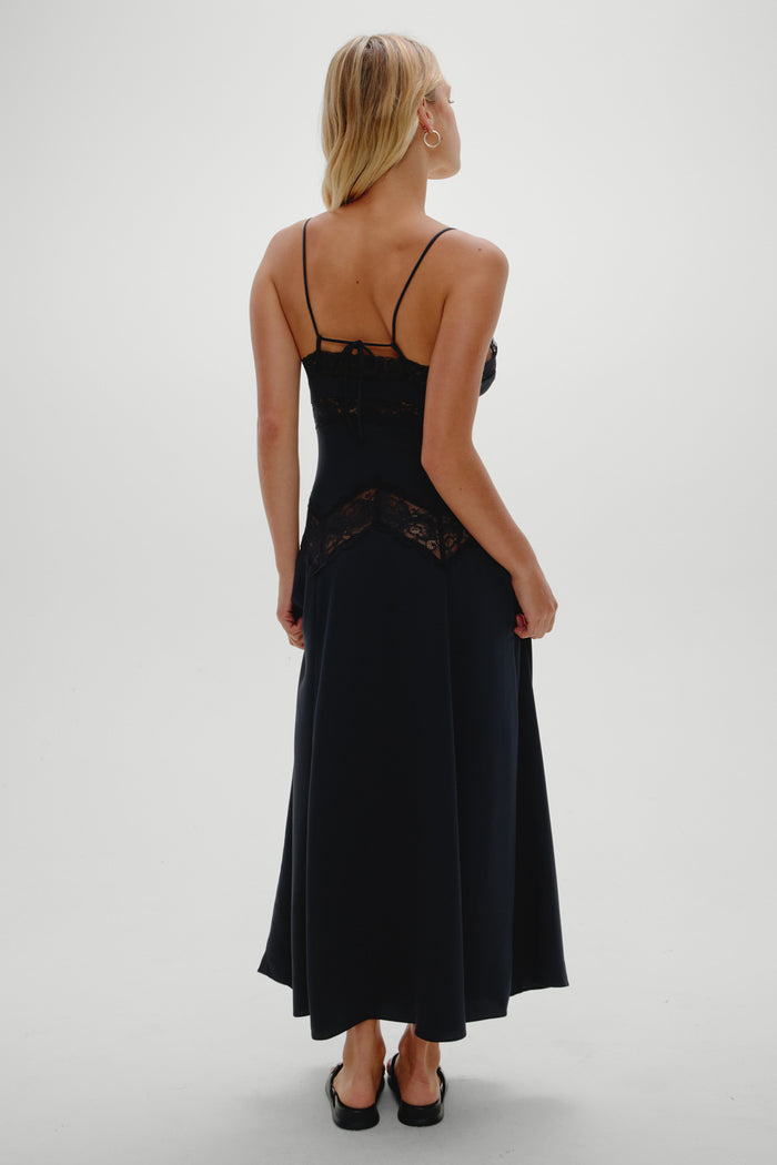 Ethereal Satin Lace Maxi Dress - Meet Me At Dusk