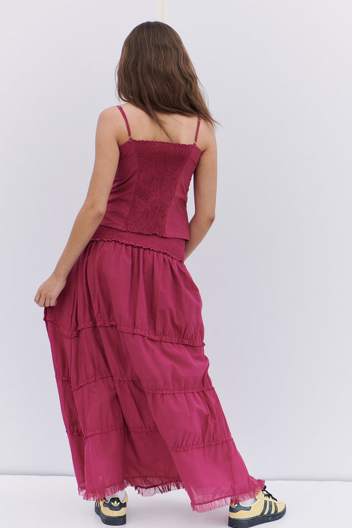 Evangelina Ruffle Maxi Skirt Bordeaux