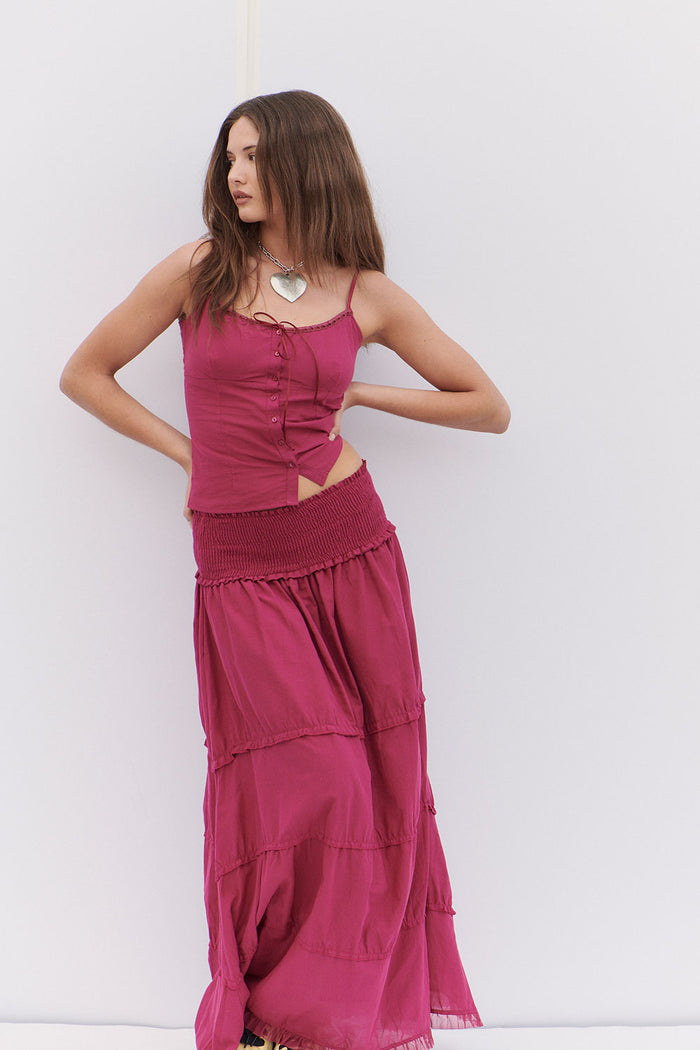Evangelina Ruffle Maxi Skirt Bordeaux