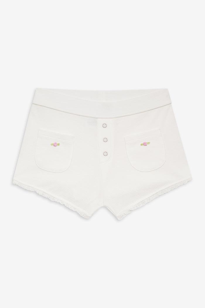 Eve Waffle Booty Shorts in White