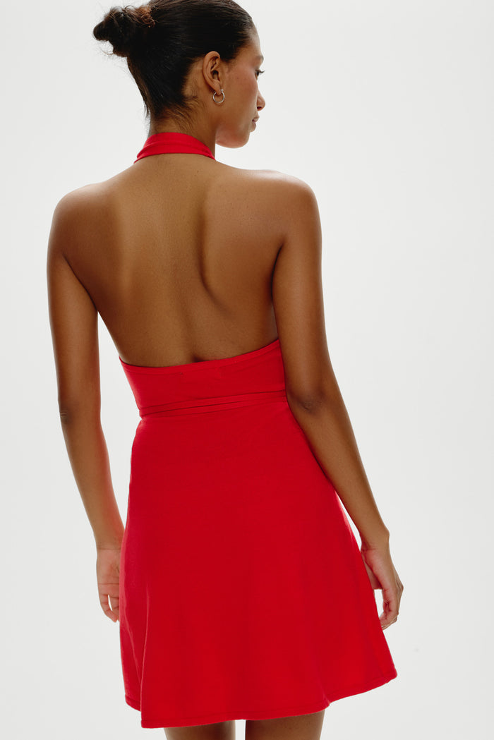 Evening Halter Wrap Mini Dress - Cherry