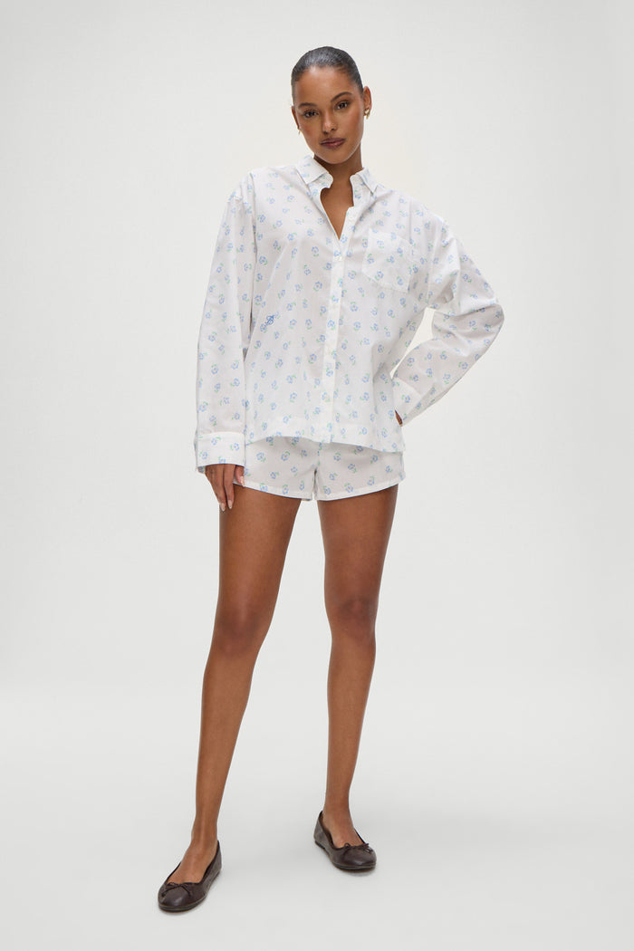Farmhouse Poplin Boxer Short in Periwinkle Blue and White Floral Print
