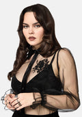 Fen Bug Embroidery Organza Sheer Shirt