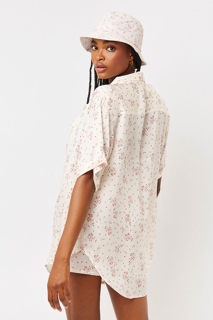 Fifi Sweet Rose Silk Oversized Button Down Shirt Top