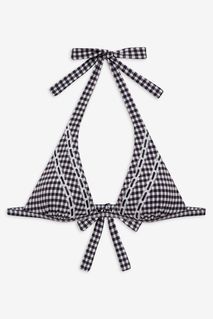 Frank Seersucker Gingham Halter Bikini Top Blackberry Gingham