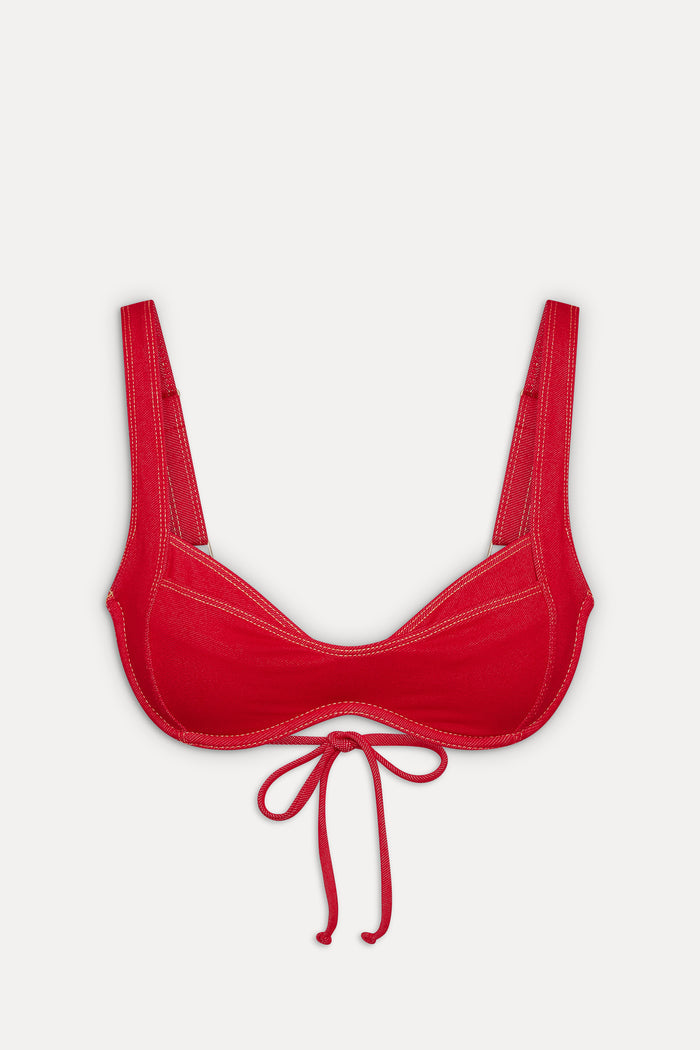 Franklin Underwire Denim Bikini Top - Red Denim