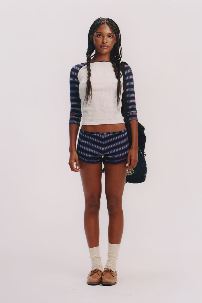 Game Day Cotton Ribbed Shorts - Schoolhouse Stripe