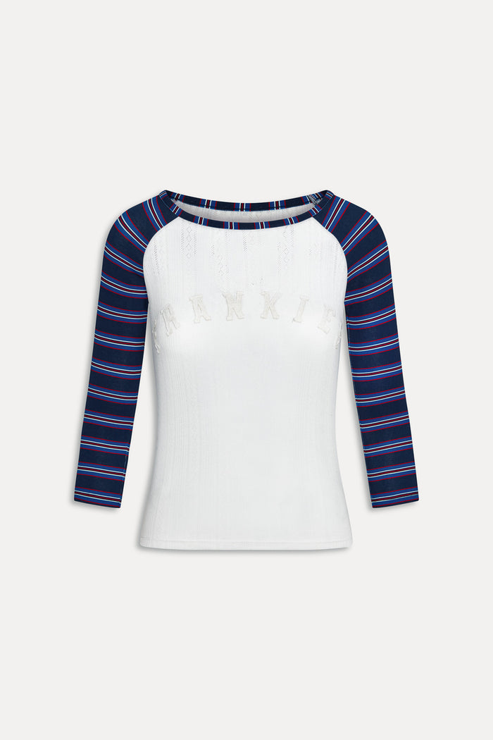 Game Day Pointelle Baseball Tee - Schoolhouse Stripe