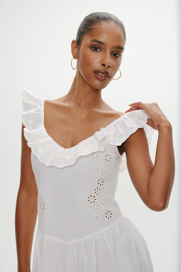Georgia Cotton Embroidered Midi Dress - Angel's Meadow