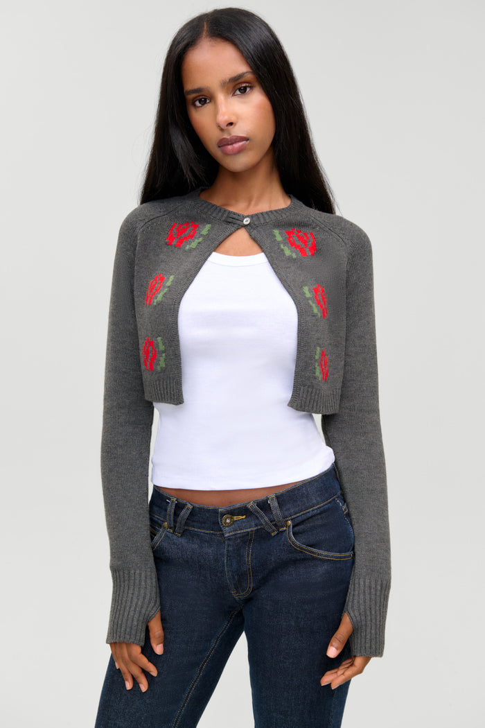 Grace Cropped Knit Cardigan - Smoky Rose