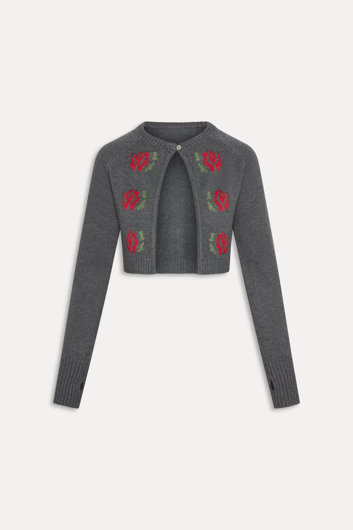 Grace Cropped Knit Cardigan - Smoky Rose