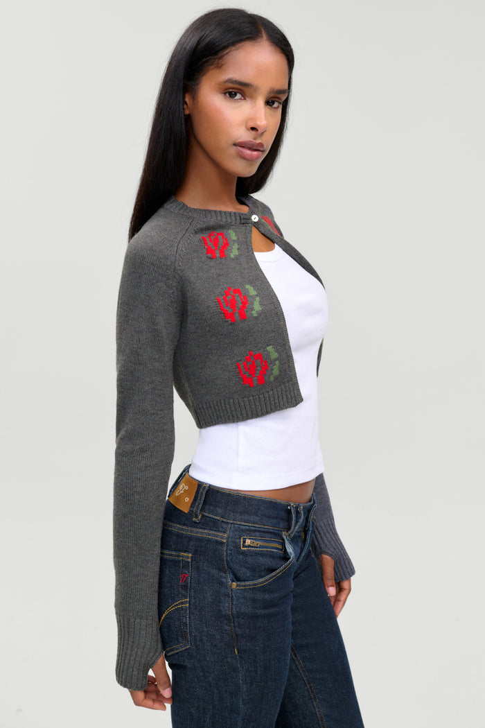 Grace Cropped Knit Cardigan - Smoky Rose
