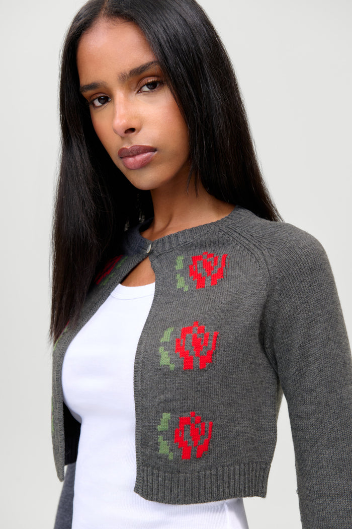 Grace Cropped Knit Cardigan - Smoky Rose