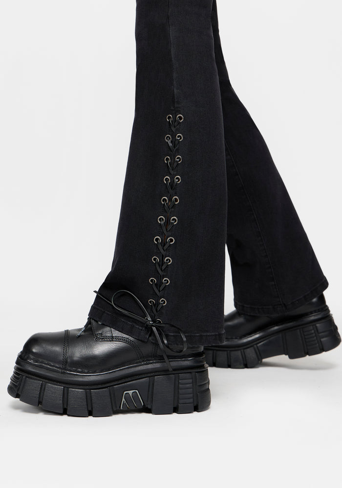 Graciela Low Rise Lace Up Kick Flare Jean