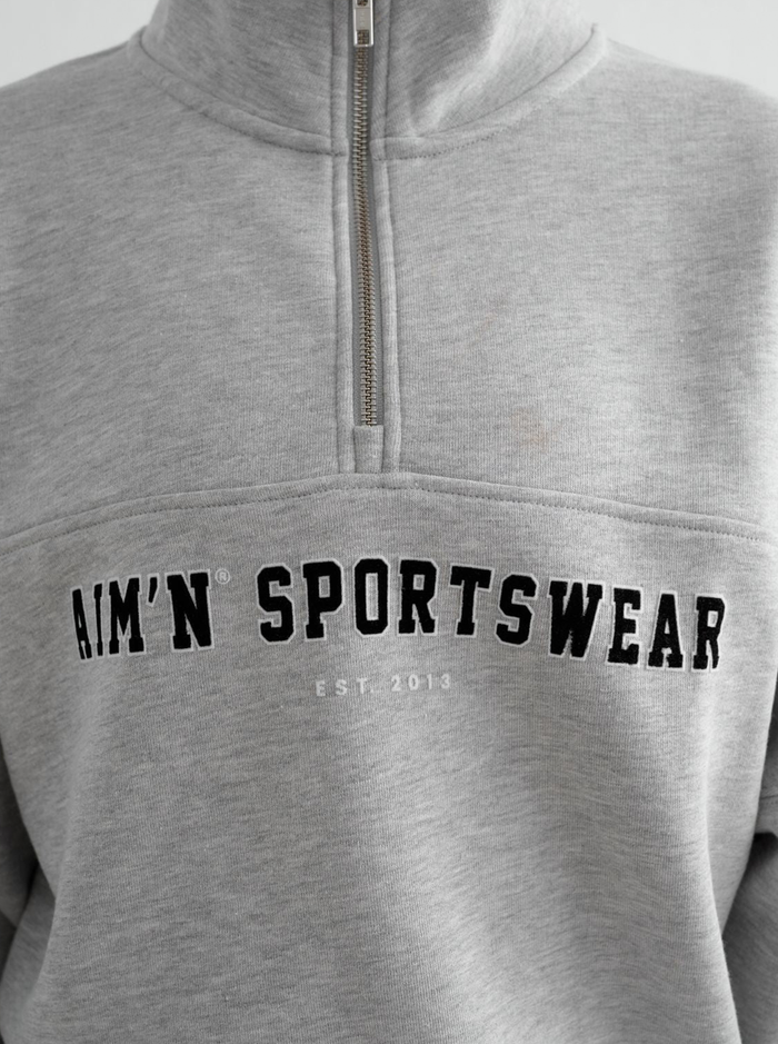 Grey Melangé Varsity Sweat Half Zip