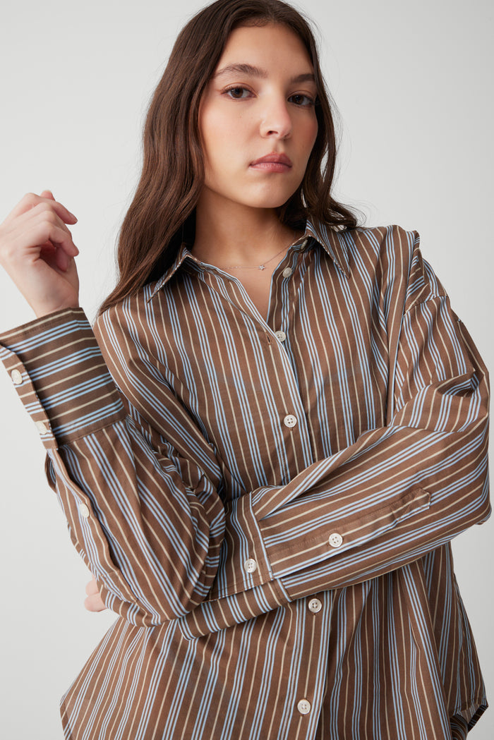 Griffin striped button up shirt ocean stone