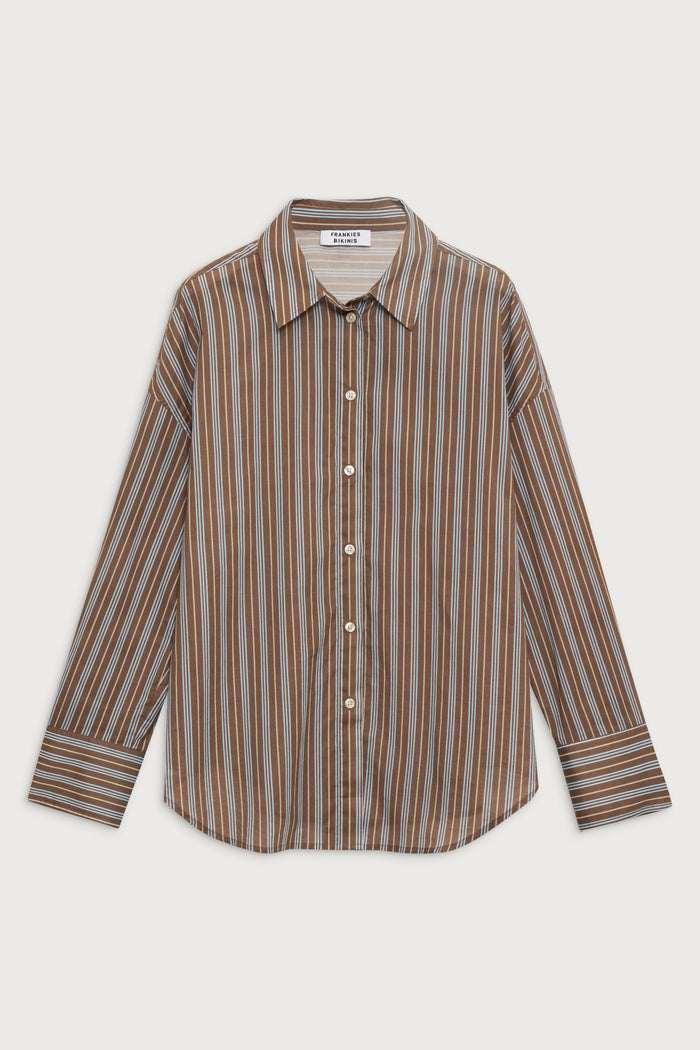 Griffin striped button up shirt ocean stone