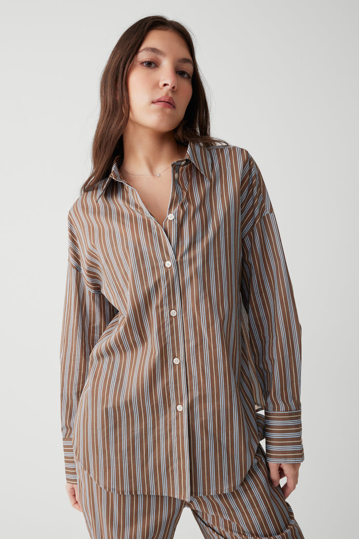 Griffin striped button up shirt ocean stone