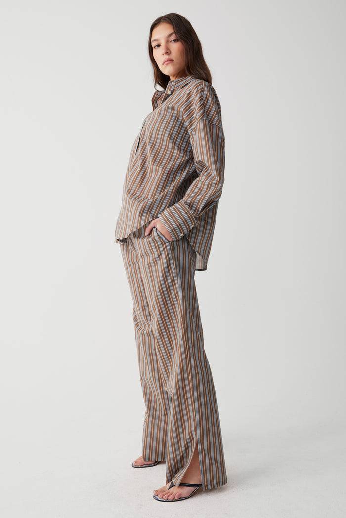 Griffin striped button up shirt ocean stone