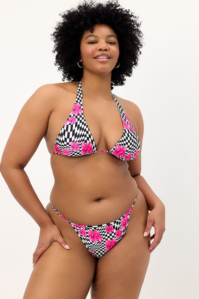 Harlow Shine Halter Bikini Top Black Morrison Hibiscus XL