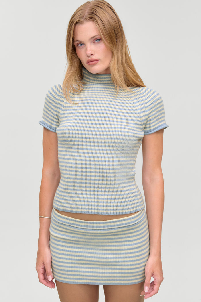 Harmony Cloud Knit Mockneck Top - Hazy Stripe