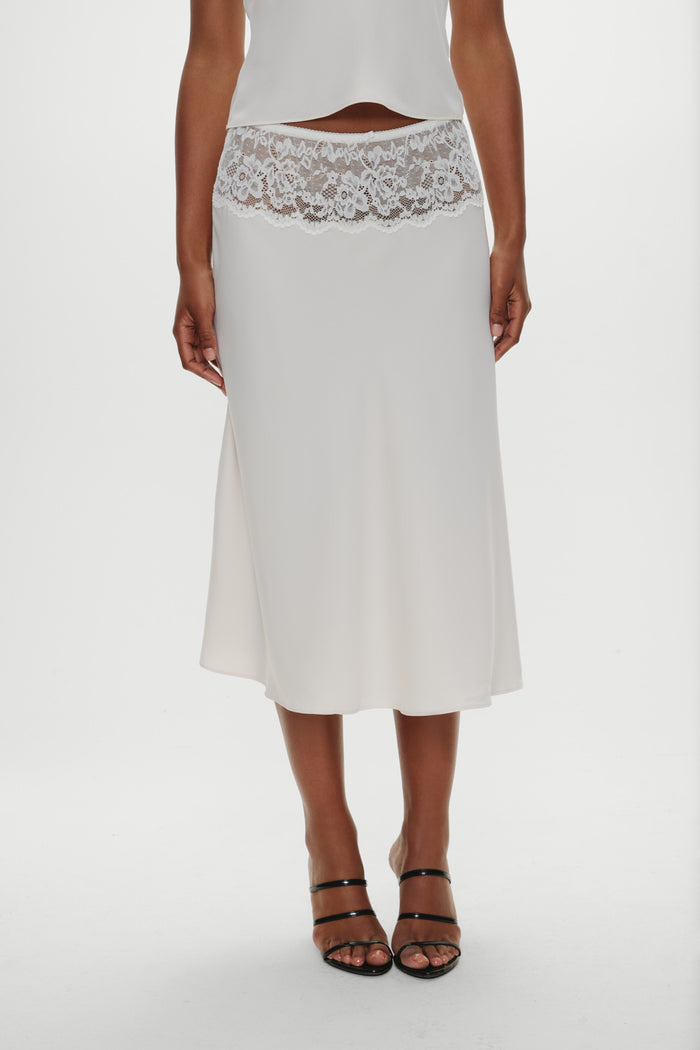 Harper Satin Lace Midi Skirt - Heaven