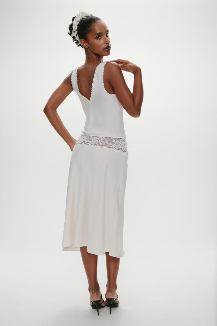 Harper Satin Lace Midi Skirt - Heaven