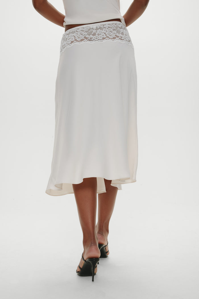 Harper Satin Lace Midi Skirt - Heaven
