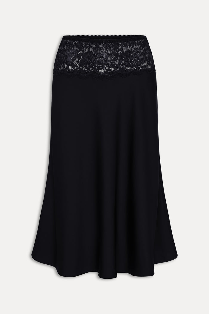 Harper Satin Midi Skirt - Black