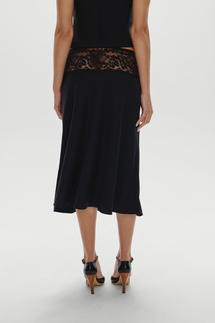 Harper Satin Midi Skirt - Black