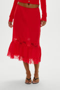 Hideaway Satin Slip Midi Skirt - Cherry