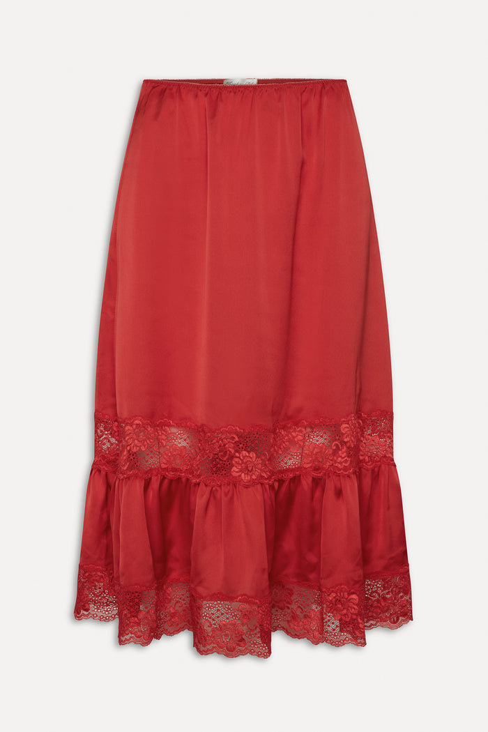 Hideaway Satin Slip Midi Skirt - Cherry
