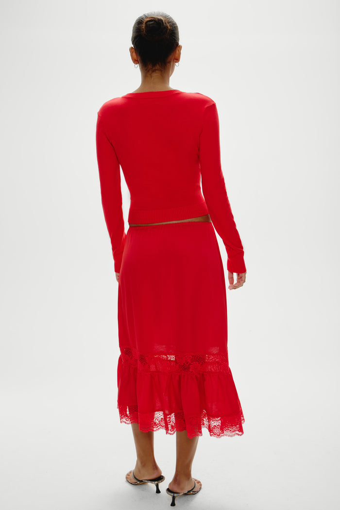 Hideaway Satin Slip Midi Skirt - Cherry
