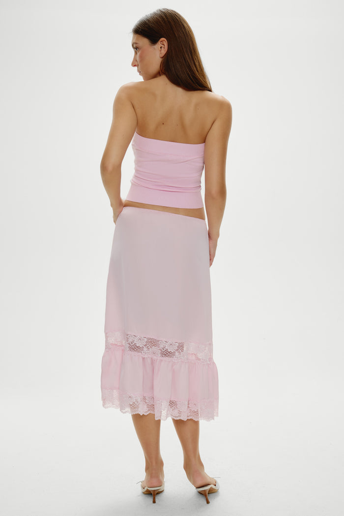 Hideaway Satin Slip Midi Skirt - Strawberries & Cream