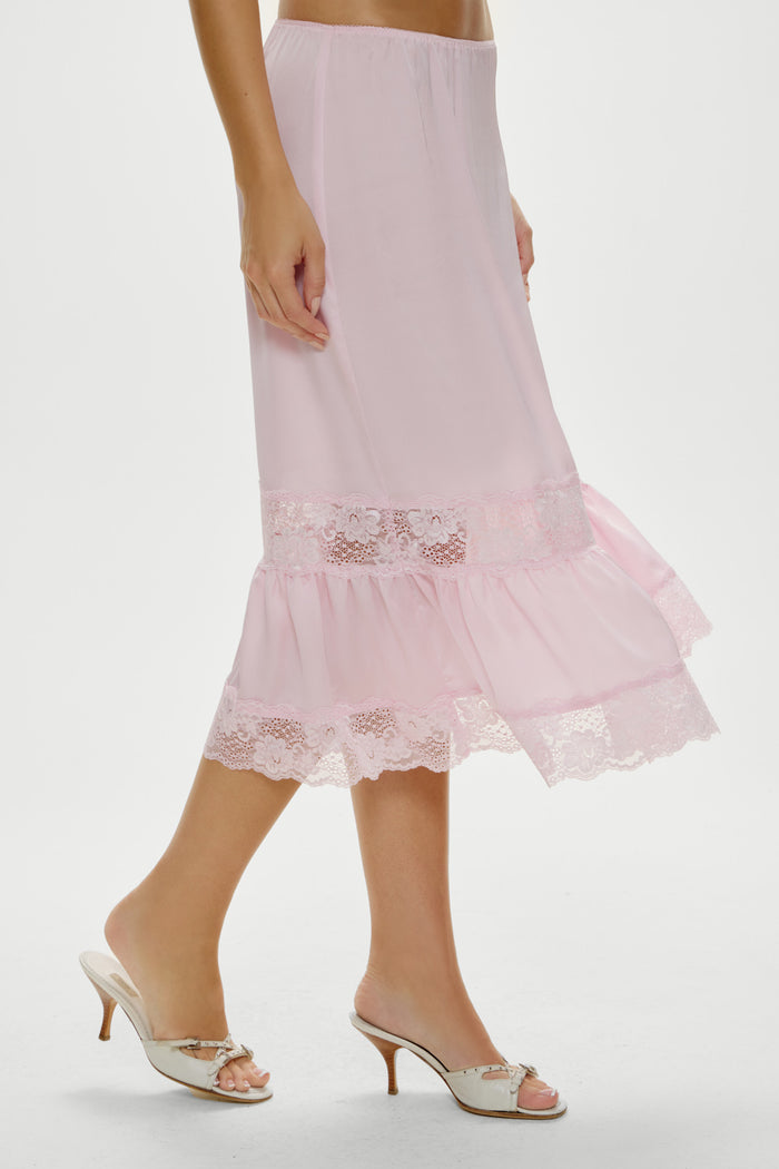 Hideaway Satin Slip Midi Skirt - Strawberries & Cream