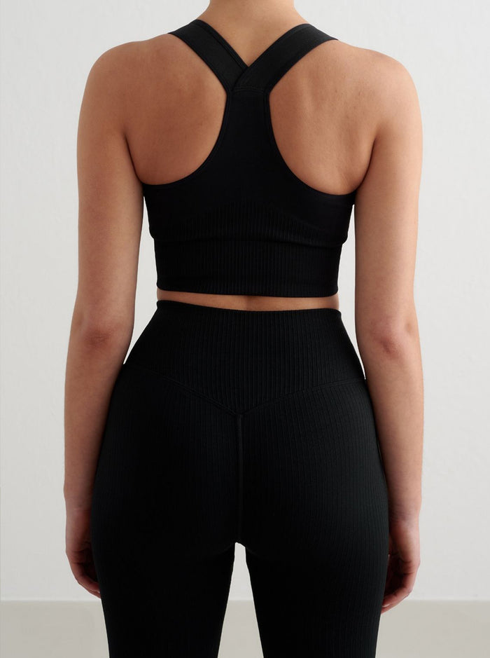 High Support Ribbed Bra in Black