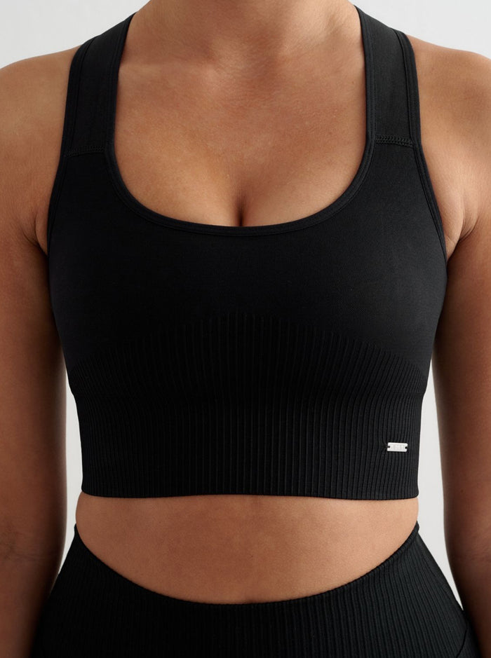 High Support Ribbed Bra in Black